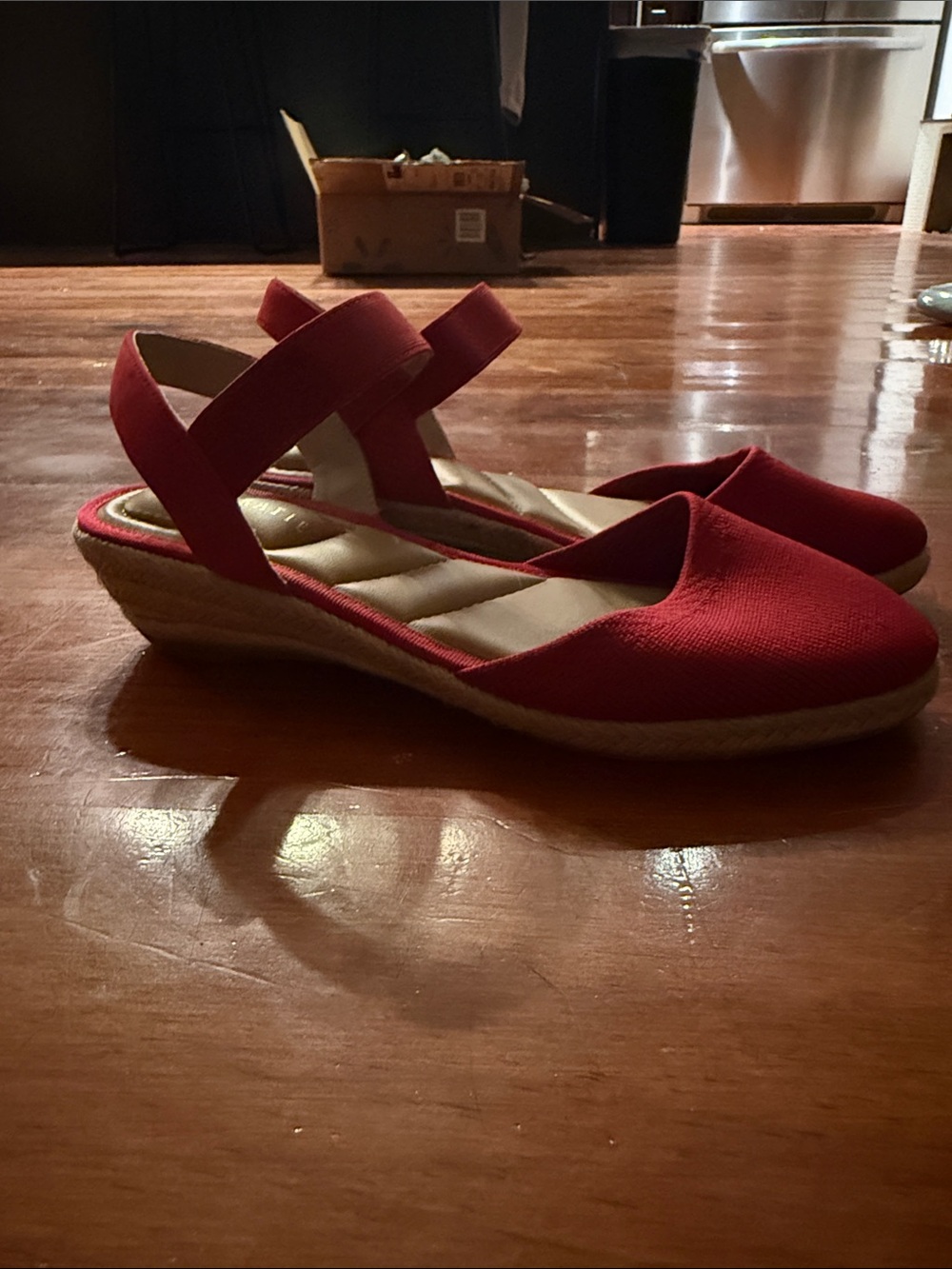 Kelly & Katie Red Espadrille Wedge Sandals with Elastic Straps